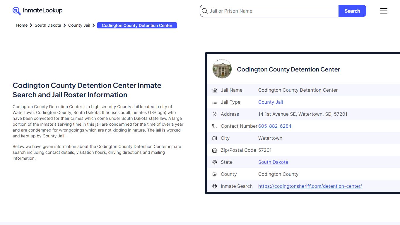 Codington County Detention Center Inmate Search, Jail Roster, Bookings ...